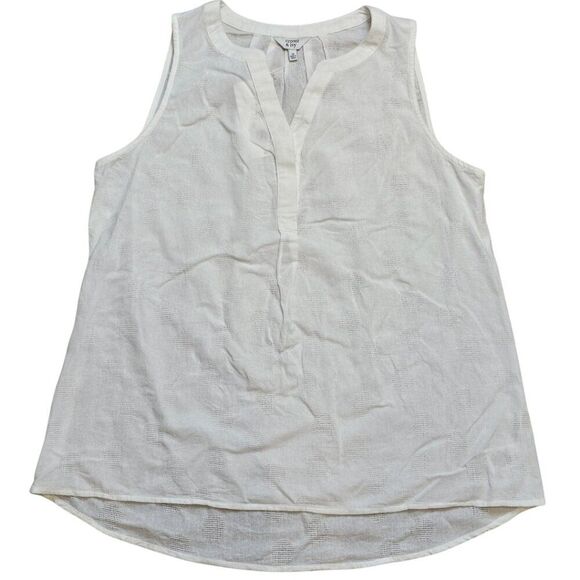 CROWN & IVY White 100% Cotton Tank Top Sleeveless Top Gauzy Woven Breezy V-Neck - Picture 1 of 10
